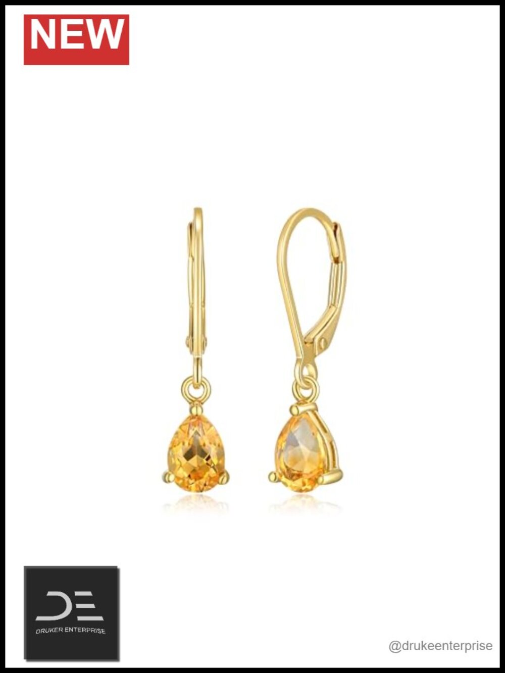 14k Gold Plated Sterling Silver Citrine Leverback Dangle Earrings
